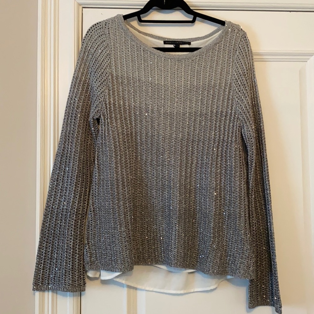 WHBM Open Back Swing Sweater, Silver, Size L